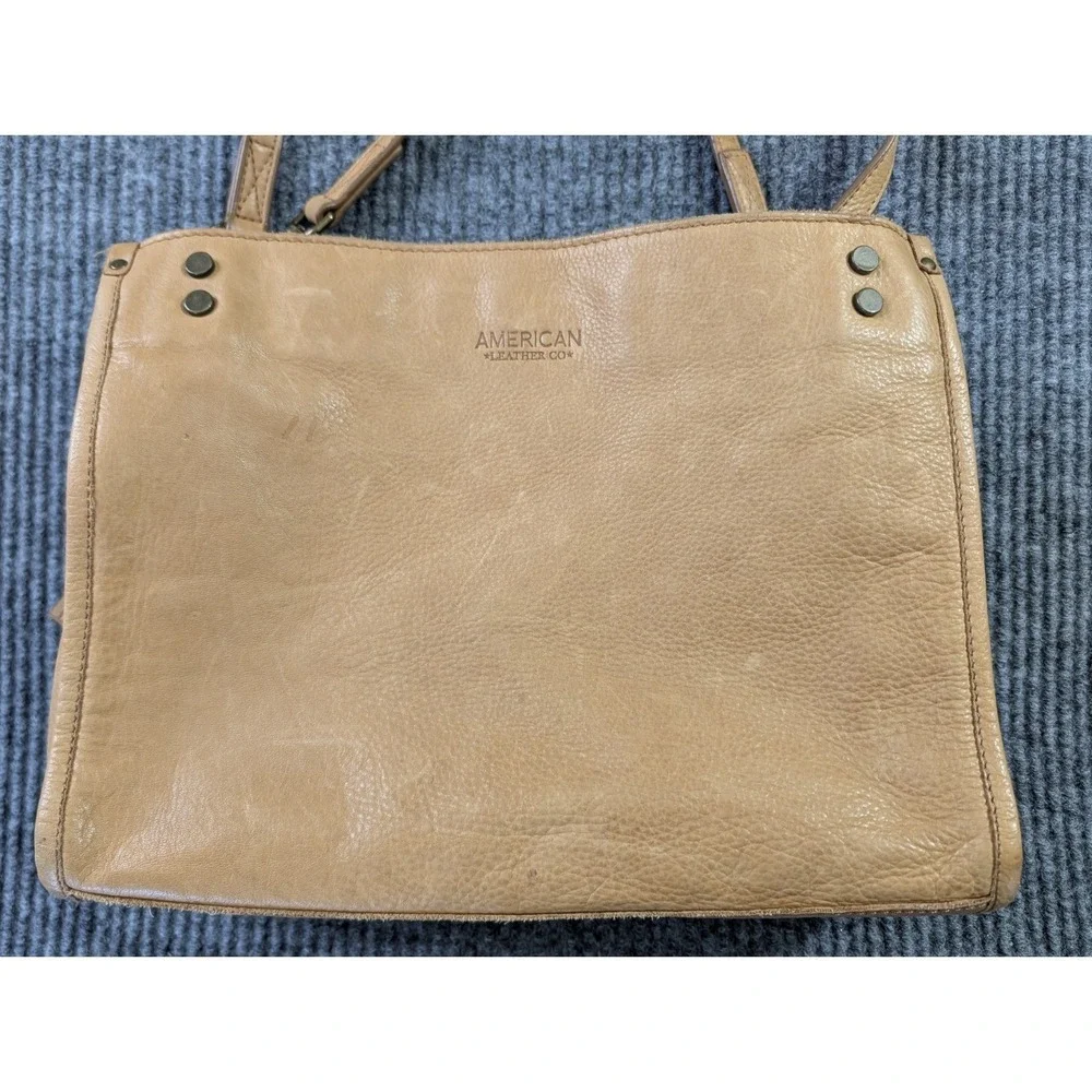 American Leather‎ Co Lenox Triple Entry Satchel Bag Purse Leather Cafe Latte